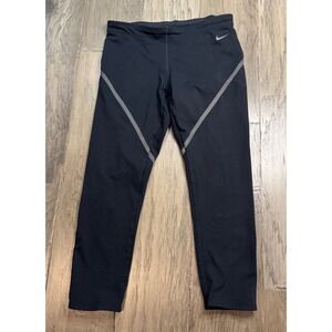 Nike Dri Fit Womens Black Athletic Leggings Cropped Mesh Panels Size MT‎